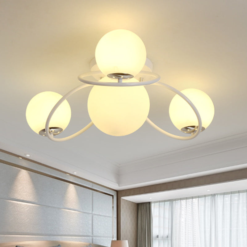 4-Bulb Bedroom Flush Lighting Modernism White/Black Ceiling Flush Mount with Round Milk Glass Shade Clearhalo 'Ceiling Lights' 'Close To Ceiling Lights' 'Close to ceiling' 'Flush mount' Lighting' 512741