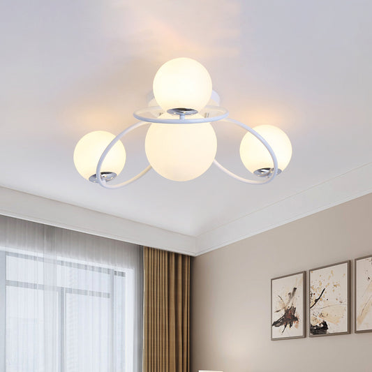 4-Bulb Bedroom Flush Lighting Modernism White/Black Ceiling Flush Mount with Round Milk Glass Shade Clearhalo 'Ceiling Lights' 'Close To Ceiling Lights' 'Close to ceiling' 'Flush mount' Lighting' 512742