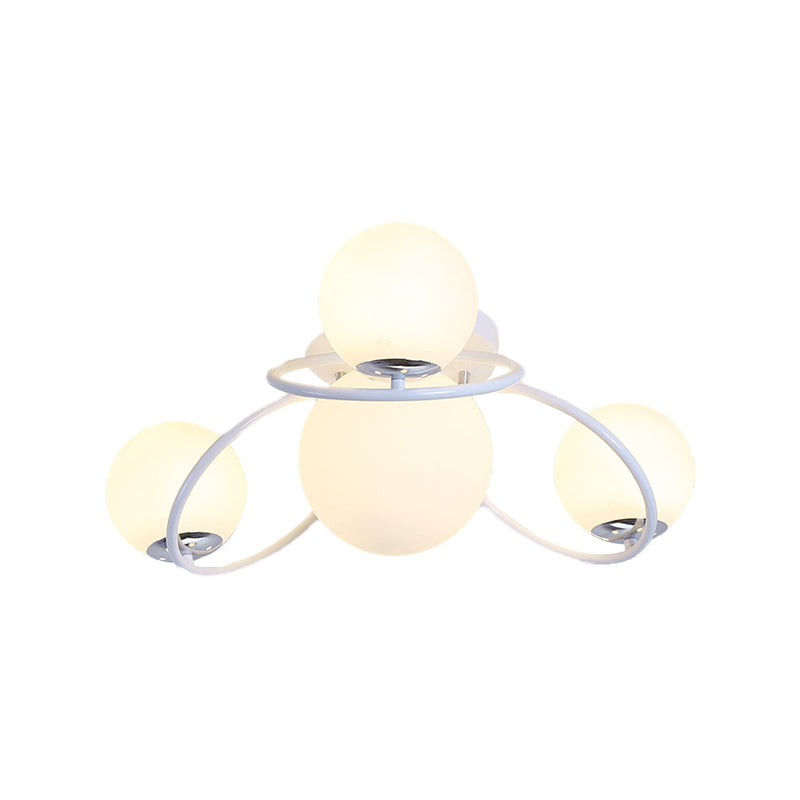 4-Bulb Bedroom Flush Lighting Modernism White/Black Ceiling Flush Mount with Round Milk Glass Shade Clearhalo 'Ceiling Lights' 'Close To Ceiling Lights' 'Close to ceiling' 'Flush mount' Lighting' 512743