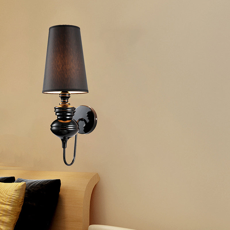 Fabric Barrel Wall Mount Light Contemporary 1 Light Black/Silver/White Sconce Light for Bedroom Black Clearhalo 'Modern wall lights' 'Modern' 'Wall Lamps & Sconces' 'Wall Lights' Lighting' 512778