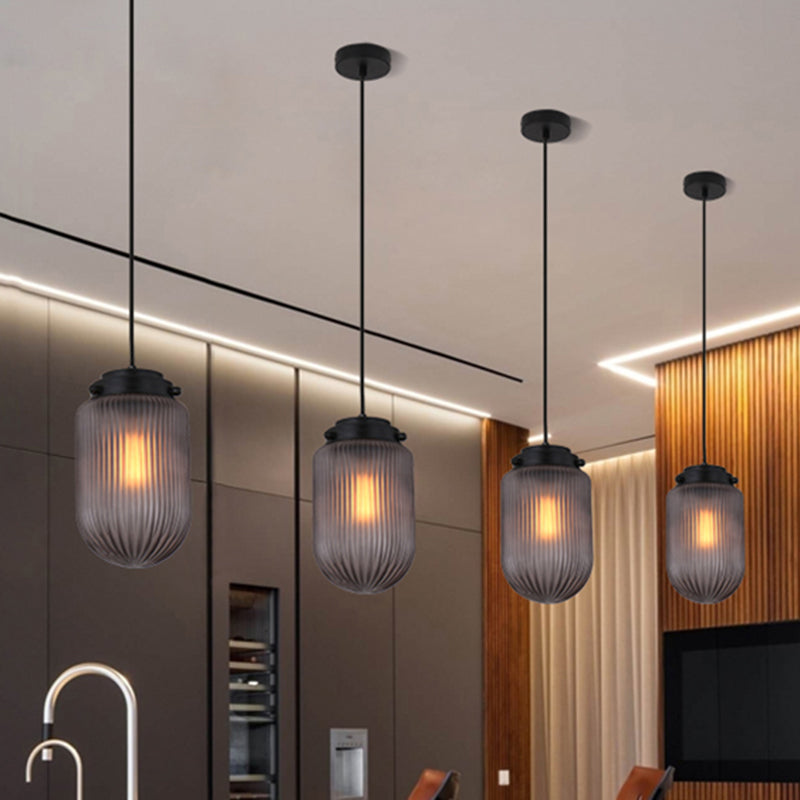 Modern Capsule Pendant Light Smoke Gray/White Prismatic Glass 1 Light Ceiling Light for Kitchen Island Clearhalo 'Ceiling Lights' 'Modern Pendants' 'Modern' 'Pendant Lights' 'Pendants' Lighting' 512797