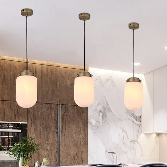 Modern Capsule Pendant Light Smoke Gray/White Prismatic Glass 1 Light Ceiling Light for Kitchen Island White Clearhalo 'Ceiling Lights' 'Modern Pendants' 'Modern' 'Pendant Lights' 'Pendants' Lighting' 512800