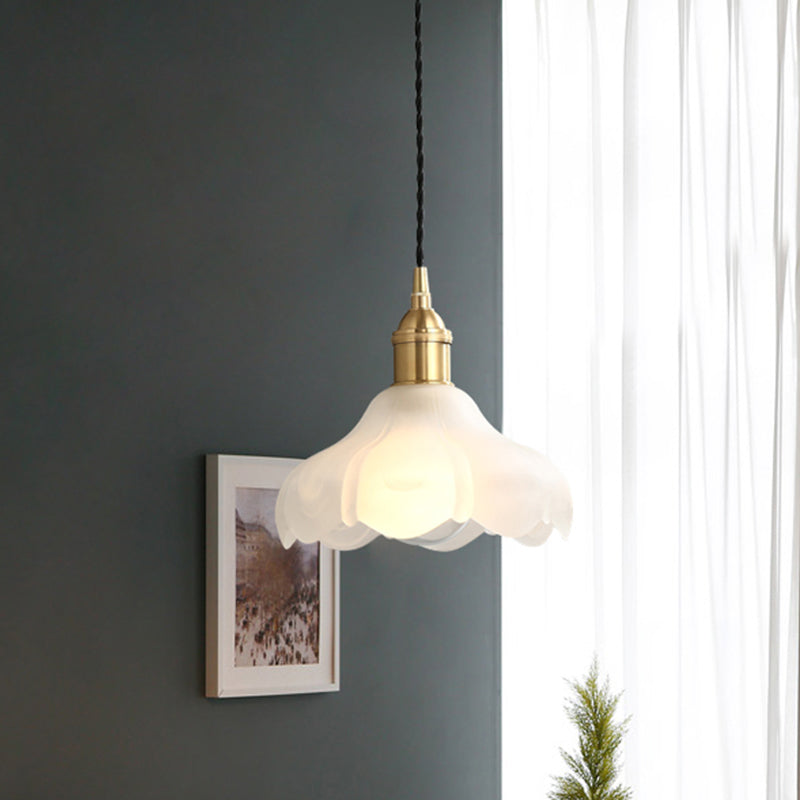 Frosted Glass Scalloped Hanging Light Kit Modernism 1 Light White Pendant Light Fixture Clearhalo 'Ceiling Lights' 'Glass shade' 'Glass' 'Modern Pendants' 'Modern' 'Pendant Lights' 'Pendants' Lighting' 512815