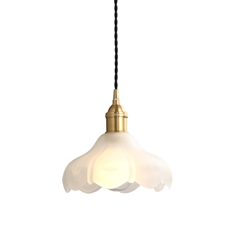 Frosted Glass Scalloped Hanging Light Kit Modernism 1 Light White Pendant Light Fixture Clearhalo 'Ceiling Lights' 'Glass shade' 'Glass' 'Modern Pendants' 'Modern' 'Pendant Lights' 'Pendants' Lighting' 512816