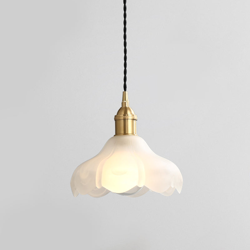 Frosted Glass Scalloped Hanging Light Kit Modernism 1 Light White Pendant Light Fixture Clearhalo 'Ceiling Lights' 'Glass shade' 'Glass' 'Modern Pendants' 'Modern' 'Pendant Lights' 'Pendants' Lighting' 512817