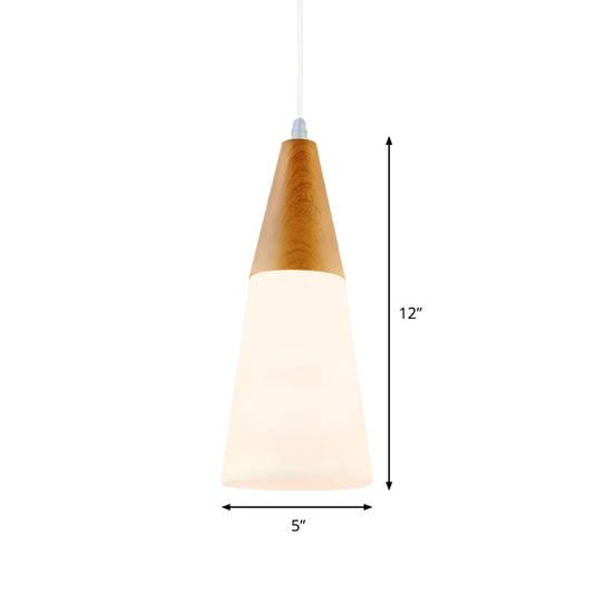 White Glass Cone Hanging Light Modern 1 Light Pendant Light Fixture with Wood Cap Clearhalo 'Ceiling Lights' 'Glass shade' 'Glass' 'Modern Pendants' 'Modern' 'Pendant Lights' 'Pendants' Lighting' 512833