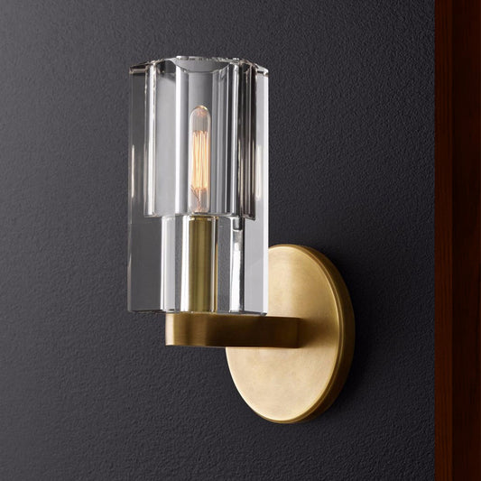 1-Light Living Room Wall Mount Sconce Minimalist Brass Wall Lamp Fixture with Triangle Clear Glass Shade Clearhalo 'Cast Iron' 'Glass' 'Industrial' 'Modern wall lights' 'Modern' 'Tiffany' 'Traditional wall lights' 'Wall Lamps & Sconces' 'Wall Lights' Lighting' 512835