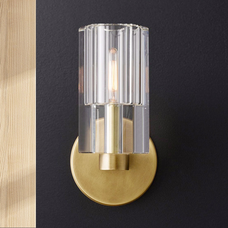 1-Light Living Room Wall Mount Sconce Minimalist Brass Wall Lamp Fixture with Triangle Clear Glass Shade Clearhalo 'Cast Iron' 'Glass' 'Industrial' 'Modern wall lights' 'Modern' 'Tiffany' 'Traditional wall lights' 'Wall Lamps & Sconces' 'Wall Lights' Lighting' 512836