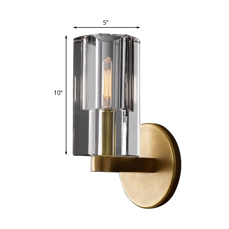 1-Light Living Room Wall Mount Sconce Minimalist Brass Wall Lamp Fixture with Triangle Clear Glass Shade Clearhalo 'Cast Iron' 'Glass' 'Industrial' 'Modern wall lights' 'Modern' 'Tiffany' 'Traditional wall lights' 'Wall Lamps & Sconces' 'Wall Lights' Lighting' 512838