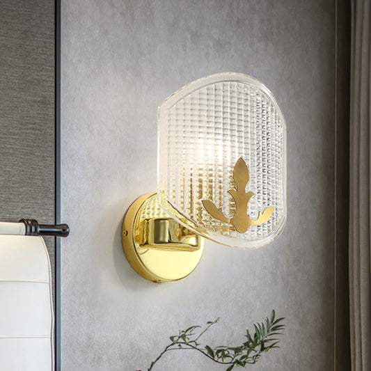 Post-Modern Oval Wall Lighting Clear Lattice Glass 1 Head Corner Wall Sconce Lamp in Gold Gold Clearhalo 'Cast Iron' 'Glass' 'Industrial' 'Modern wall lights' 'Modern' 'Tiffany' 'Traditional wall lights' 'Wall Lamps & Sconces' 'Wall Lights' Lighting' 512844