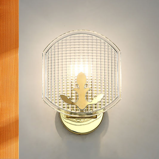 Post-Modern Oval Wall Lighting Clear Lattice Glass 1 Head Corner Wall Sconce Lamp in Gold Clearhalo 'Cast Iron' 'Glass' 'Industrial' 'Modern wall lights' 'Modern' 'Tiffany' 'Traditional wall lights' 'Wall Lamps & Sconces' 'Wall Lights' Lighting' 512845