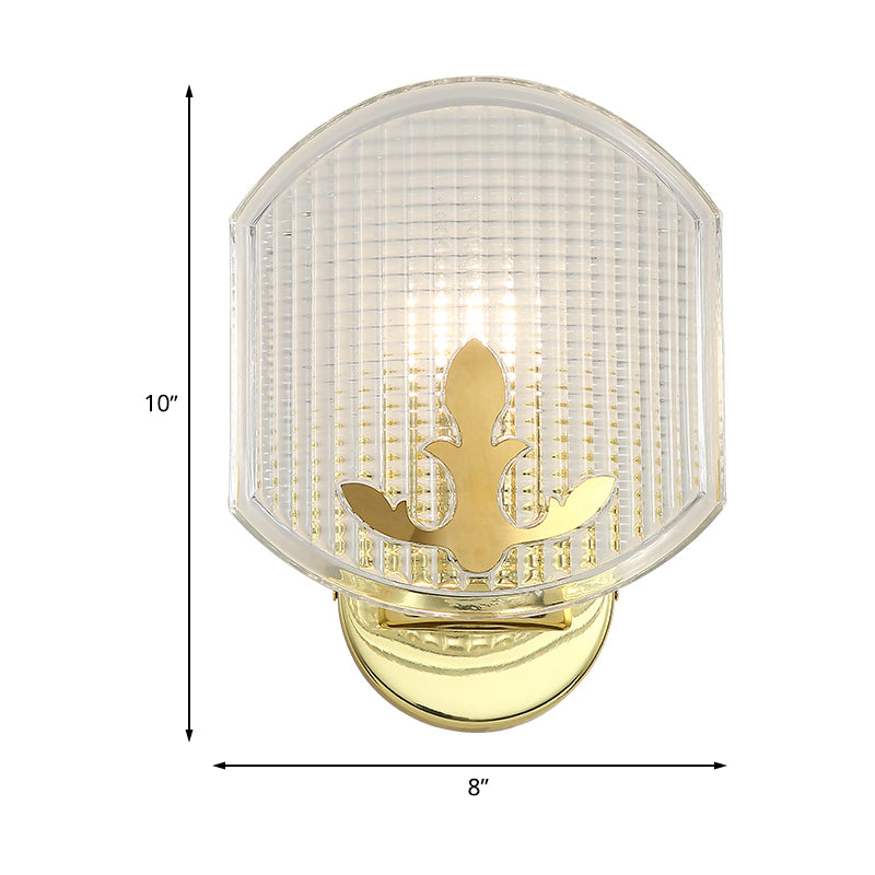 Post-Modern Oval Wall Lighting Clear Lattice Glass 1 Head Corner Wall Sconce Lamp in Gold Clearhalo 'Cast Iron' 'Glass' 'Industrial' 'Modern wall lights' 'Modern' 'Tiffany' 'Traditional wall lights' 'Wall Lamps & Sconces' 'Wall Lights' Lighting' 512848