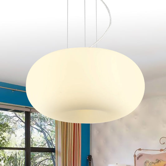 White Glass Doughnut Ceiling Pendant Light Simple Style 1 Light Hanging Light Kit, 11"/14.5"/18" Wide White Clearhalo 'Ceiling Lights' 'Glass shade' 'Glass' 'Modern Pendants' 'Modern' 'Pendant Lights' 'Pendants' Lighting' 512877