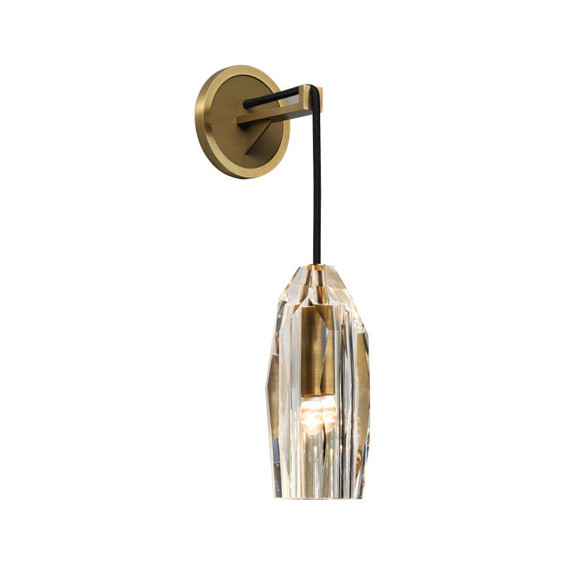 Hand-Cut Crystal Sconce Lighting Post Modern 1-Light Gold Wall Mount Lamp Fixture with Pendant Cord Clearhalo 'Cast Iron' 'Glass' 'Industrial' 'Modern wall lights' 'Modern' 'Tiffany' 'Traditional wall lights' 'Wall Lamps & Sconces' 'Wall Lights' Lighting' 512890