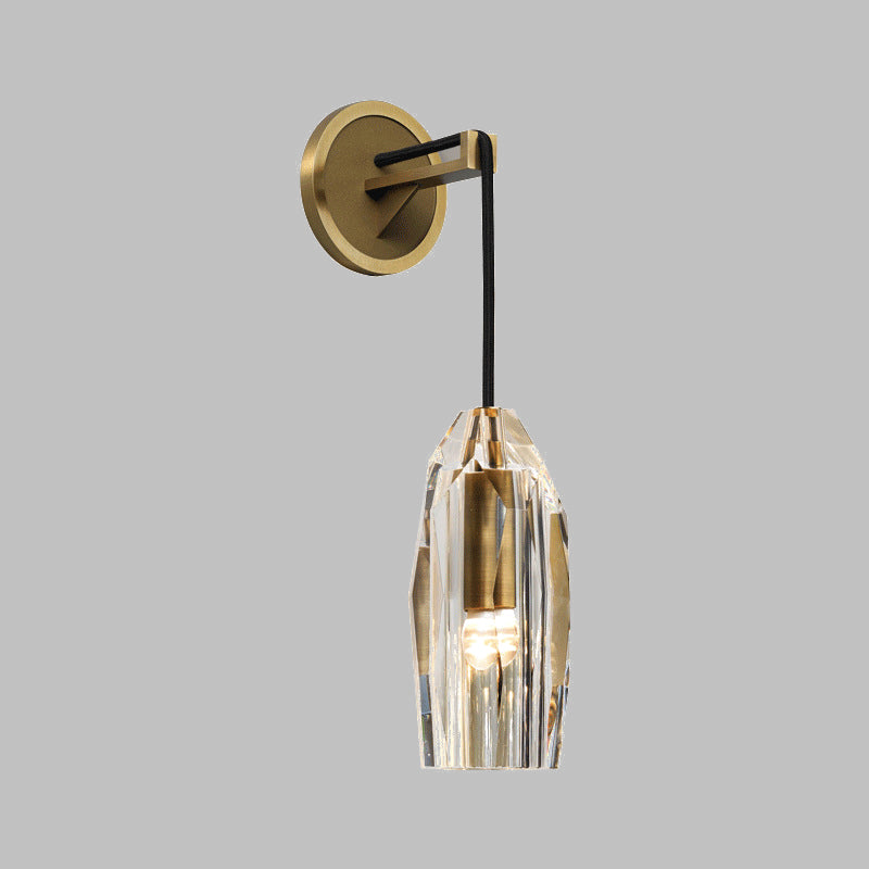 Hand-Cut Crystal Sconce Lighting Post Modern 1-Light Gold Wall Mount Lamp Fixture with Pendant Cord Clearhalo 'Cast Iron' 'Glass' 'Industrial' 'Modern wall lights' 'Modern' 'Tiffany' 'Traditional wall lights' 'Wall Lamps & Sconces' 'Wall Lights' Lighting' 512891