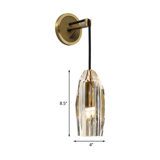 Hand-Cut Crystal Sconce Lighting Post Modern 1-Light Gold Wall Mount Lamp Fixture with Pendant Cord Clearhalo 'Cast Iron' 'Glass' 'Industrial' 'Modern wall lights' 'Modern' 'Tiffany' 'Traditional wall lights' 'Wall Lamps & Sconces' 'Wall Lights' Lighting' 512892