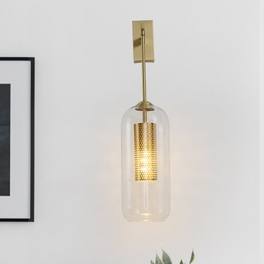 Clear Glass Capsule Wall Mount Light Fixture Modern 1-Head Sconce Lamp in Gold for Bedside Gold Clearhalo 'Cast Iron' 'Glass' 'Industrial' 'Modern wall lights' 'Modern' 'Tiffany' 'Traditional wall lights' 'Wall Lamps & Sconces' 'Wall Lights' Lighting' 512906
