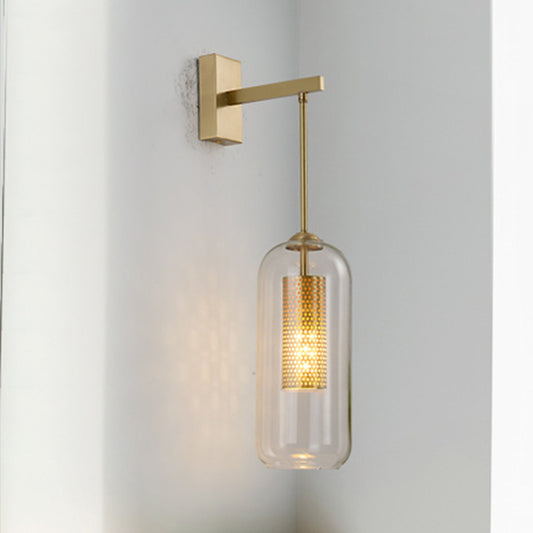 Clear Glass Capsule Wall Mount Light Fixture Modern 1-Head Sconce Lamp in Gold for Bedside Clearhalo 'Cast Iron' 'Glass' 'Industrial' 'Modern wall lights' 'Modern' 'Tiffany' 'Traditional wall lights' 'Wall Lamps & Sconces' 'Wall Lights' Lighting' 512907