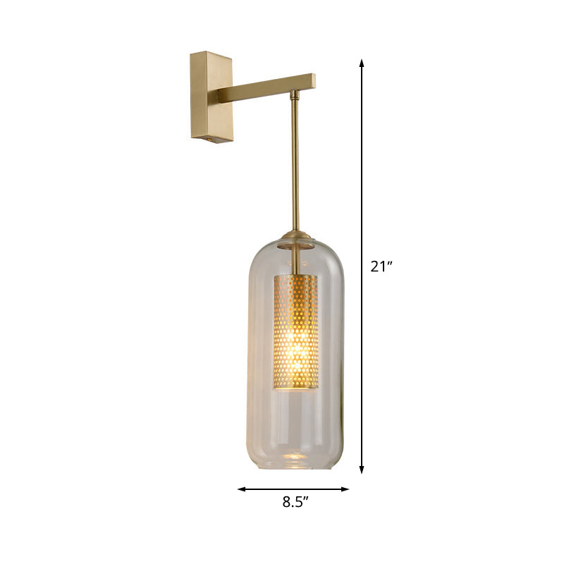 Clear Glass Capsule Wall Mount Light Fixture Modern 1-Head Sconce Lamp in Gold for Bedside Clearhalo 'Cast Iron' 'Glass' 'Industrial' 'Modern wall lights' 'Modern' 'Tiffany' 'Traditional wall lights' 'Wall Lamps & Sconces' 'Wall Lights' Lighting' 512910