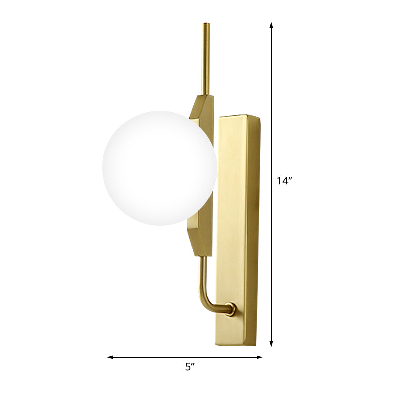 Globe Living Room Sconce Frosted White Glass 1-Bulb Modernism Wall Light Fixture with Gold Rectangle Backplate Clearhalo 'Cast Iron' 'Glass' 'Industrial' 'Modern wall lights' 'Modern' 'Tiffany' 'Traditional wall lights' 'Wall Lamps & Sconces' 'Wall Lights' Lighting' 512915