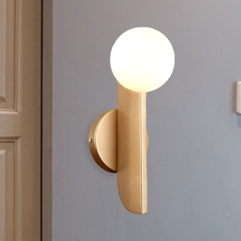 1 Light Corner Wall Mounted Light Modern Gold Finish Wall Sconce with Ball Milky Glass Shade Clearhalo 'Cast Iron' 'Glass' 'Industrial' 'Modern wall lights' 'Modern' 'Tiffany' 'Traditional wall lights' 'Wall Lamps & Sconces' 'Wall Lights' Lighting' 512927