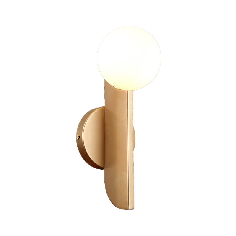 1 Light Corner Wall Mounted Light Modern Gold Finish Wall Sconce with Ball Milky Glass Shade Clearhalo 'Cast Iron' 'Glass' 'Industrial' 'Modern wall lights' 'Modern' 'Tiffany' 'Traditional wall lights' 'Wall Lamps & Sconces' 'Wall Lights' Lighting' 512928