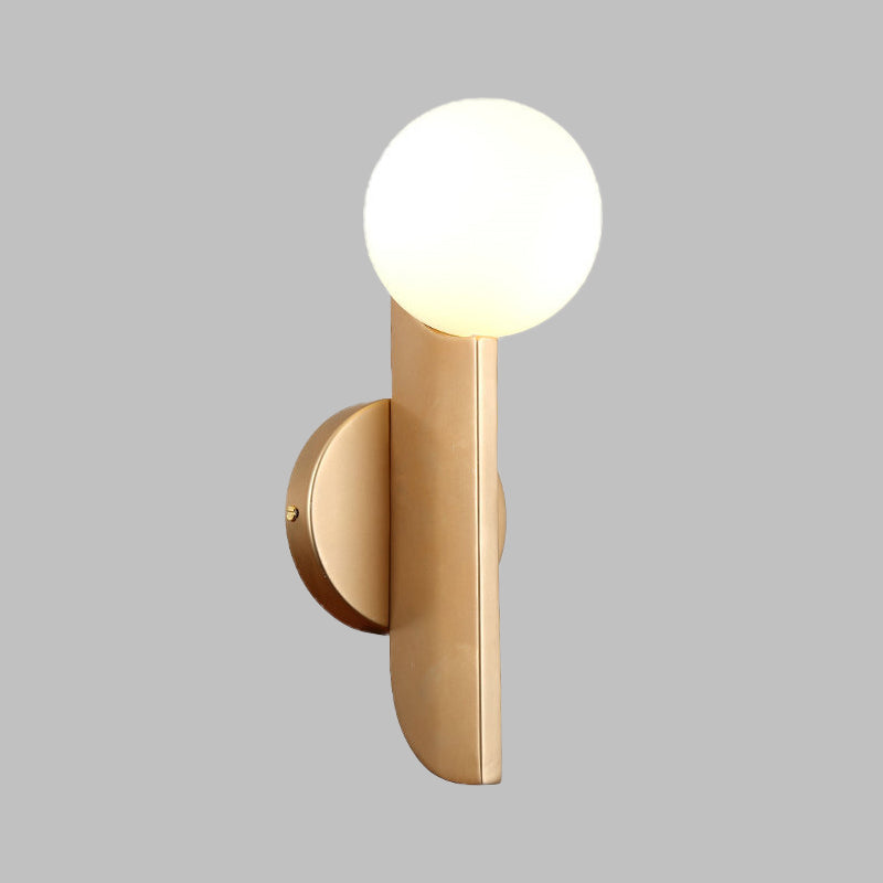 1 Light Corner Wall Mounted Light Modern Gold Finish Wall Sconce with Ball Milky Glass Shade Clearhalo 'Cast Iron' 'Glass' 'Industrial' 'Modern wall lights' 'Modern' 'Tiffany' 'Traditional wall lights' 'Wall Lamps & Sconces' 'Wall Lights' Lighting' 512929