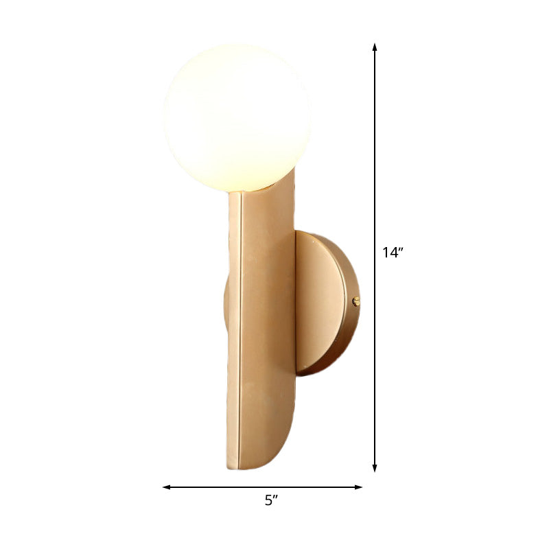 1 Light Corner Wall Mounted Light Modern Gold Finish Wall Sconce with Ball Milky Glass Shade Clearhalo 'Cast Iron' 'Glass' 'Industrial' 'Modern wall lights' 'Modern' 'Tiffany' 'Traditional wall lights' 'Wall Lamps & Sconces' 'Wall Lights' Lighting' 512930