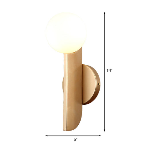 1 Light Corner Wall Mounted Light Modern Gold Finish Wall Sconce with Ball Milky Glass Shade Clearhalo 'Cast Iron' 'Glass' 'Industrial' 'Modern wall lights' 'Modern' 'Tiffany' 'Traditional wall lights' 'Wall Lamps & Sconces' 'Wall Lights' Lighting' 512930