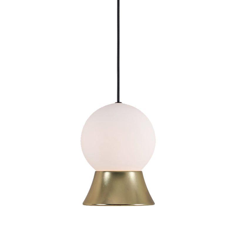 White Glass Globe Hanging Light Kit Postmodern 1 Light Pendant Light with Gold/Black Metal Shade Clearhalo 'Ceiling Lights' 'Glass shade' 'Glass' 'Modern Pendants' 'Modern' 'Pendant Lights' 'Pendants' Lighting' 512933