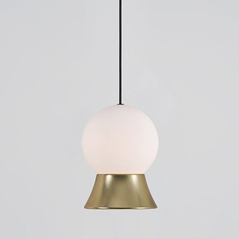 White Glass Globe Hanging Light Kit Postmodern 1 Light Pendant Light with Gold/Black Metal Shade Clearhalo 'Ceiling Lights' 'Glass shade' 'Glass' 'Modern Pendants' 'Modern' 'Pendant Lights' 'Pendants' Lighting' 512934