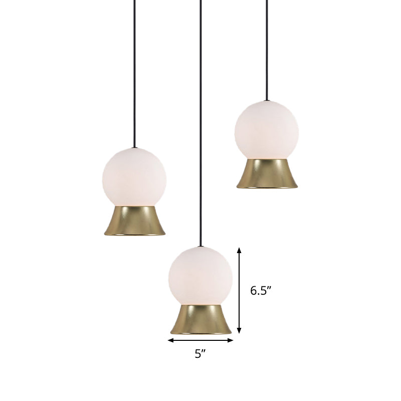 White Glass Globe Hanging Light Kit Postmodern 1 Light Pendant Light with Gold/Black Metal Shade Clearhalo 'Ceiling Lights' 'Glass shade' 'Glass' 'Modern Pendants' 'Modern' 'Pendant Lights' 'Pendants' Lighting' 512935