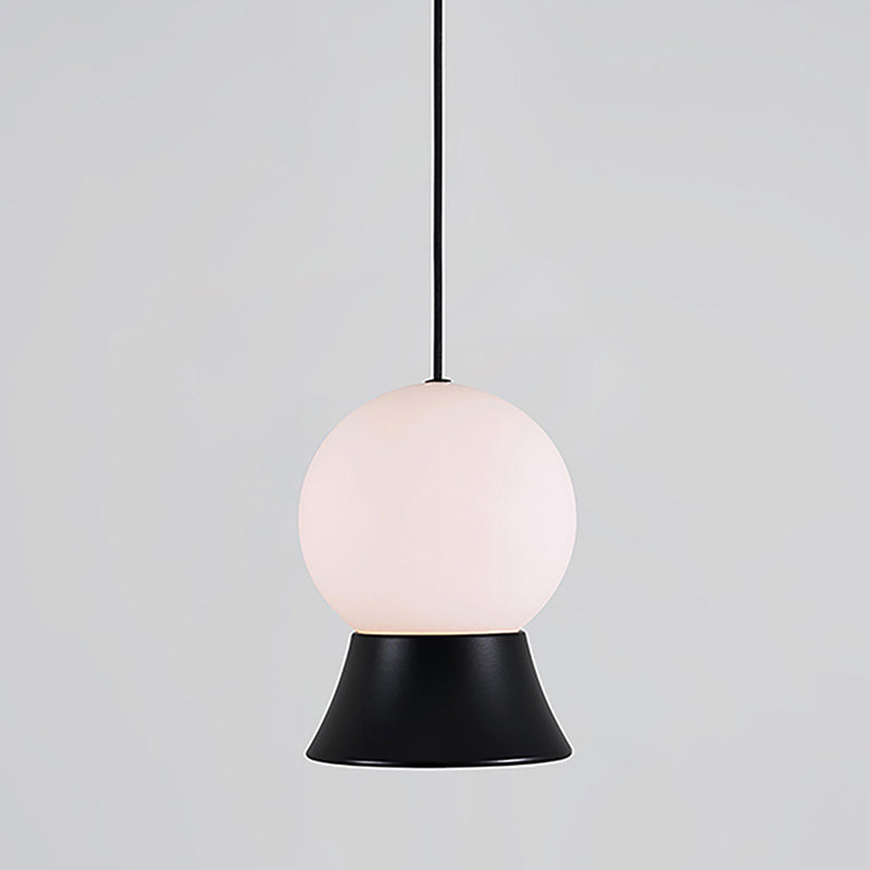 White Glass Globe Hanging Light Kit Postmodern 1 Light Pendant Light with Gold/Black Metal Shade Clearhalo 'Ceiling Lights' 'Glass shade' 'Glass' 'Modern Pendants' 'Modern' 'Pendant Lights' 'Pendants' Lighting' 512939