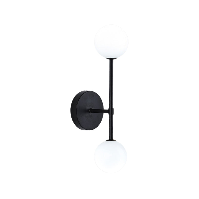 Orb White Glass Sconce Lighting Modernist 2 Bulbs Black/Gold Finish Wall Mounted Lamp Fixture for Living Room Clearhalo 'Cast Iron' 'Glass' 'Industrial' 'Modern wall lights' 'Modern' 'Tiffany' 'Traditional wall lights' 'Wall Lamps & Sconces' 'Wall Lights' Lighting' 512944