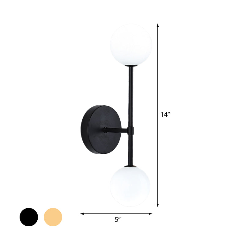 Orb White Glass Sconce Lighting Modernist 2 Bulbs Black/Gold Finish Wall Mounted Lamp Fixture for Living Room Clearhalo 'Cast Iron' 'Glass' 'Industrial' 'Modern wall lights' 'Modern' 'Tiffany' 'Traditional wall lights' 'Wall Lamps & Sconces' 'Wall Lights' Lighting' 512945