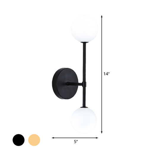 Orb White Glass Sconce Lighting Modernist 2 Bulbs Black/Gold Finish Wall Mounted Lamp Fixture for Living Room Clearhalo 'Cast Iron' 'Glass' 'Industrial' 'Modern wall lights' 'Modern' 'Tiffany' 'Traditional wall lights' 'Wall Lamps & Sconces' 'Wall Lights' Lighting' 512945