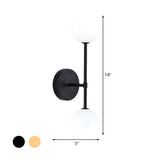 Orb White Glass Sconce Lighting Modernist 2 Bulbs Black/Gold Finish Wall Mounted Lamp Fixture for Living Room Clearhalo 'Cast Iron' 'Glass' 'Industrial' 'Modern wall lights' 'Modern' 'Tiffany' 'Traditional wall lights' 'Wall Lamps & Sconces' 'Wall Lights' Lighting' 512945