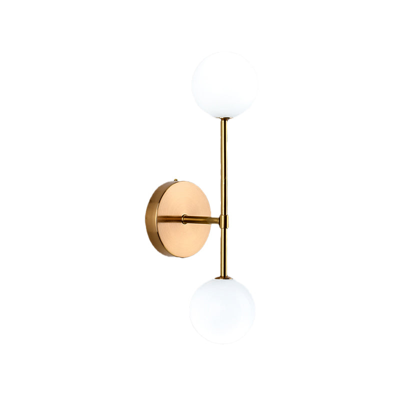 Orb White Glass Sconce Lighting Modernist 2 Bulbs Black/Gold Finish Wall Mounted Lamp Fixture for Living Room Clearhalo 'Cast Iron' 'Glass' 'Industrial' 'Modern wall lights' 'Modern' 'Tiffany' 'Traditional wall lights' 'Wall Lamps & Sconces' 'Wall Lights' Lighting' 512948