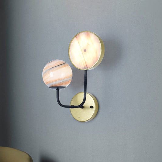 Minimalist Ball and Drum Sconce Light Planet Glass 2 Lights Bedside Wall Mount Lamp in Gold with Angled Arm Gold Clearhalo 'Cast Iron' 'Glass' 'Industrial' 'Modern wall lights' 'Modern' 'Tiffany' 'Traditional wall lights' 'Wall Lamps & Sconces' 'Wall Lights' Lighting' 512976