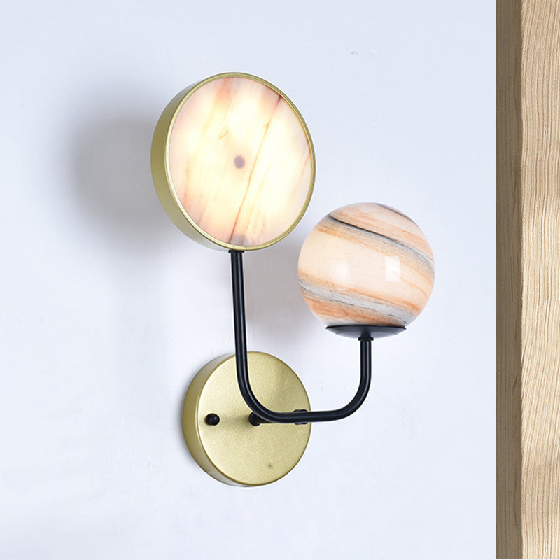 Minimalist Ball and Drum Sconce Light Planet Glass 2 Lights Bedside Wall Mount Lamp in Gold with Angled Arm Clearhalo 'Cast Iron' 'Glass' 'Industrial' 'Modern wall lights' 'Modern' 'Tiffany' 'Traditional wall lights' 'Wall Lamps & Sconces' 'Wall Lights' Lighting' 512977