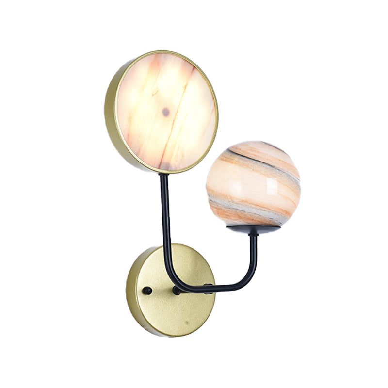 Minimalist Ball and Drum Sconce Light Planet Glass 2 Lights Bedside Wall Mount Lamp in Gold with Angled Arm Clearhalo 'Cast Iron' 'Glass' 'Industrial' 'Modern wall lights' 'Modern' 'Tiffany' 'Traditional wall lights' 'Wall Lamps & Sconces' 'Wall Lights' Lighting' 512978