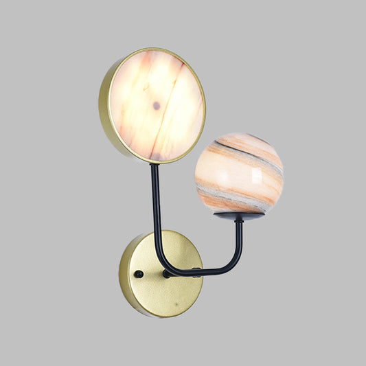 Minimalist Ball and Drum Sconce Light Planet Glass 2 Lights Bedside Wall Mount Lamp in Gold with Angled Arm Clearhalo 'Cast Iron' 'Glass' 'Industrial' 'Modern wall lights' 'Modern' 'Tiffany' 'Traditional wall lights' 'Wall Lamps & Sconces' 'Wall Lights' Lighting' 512979