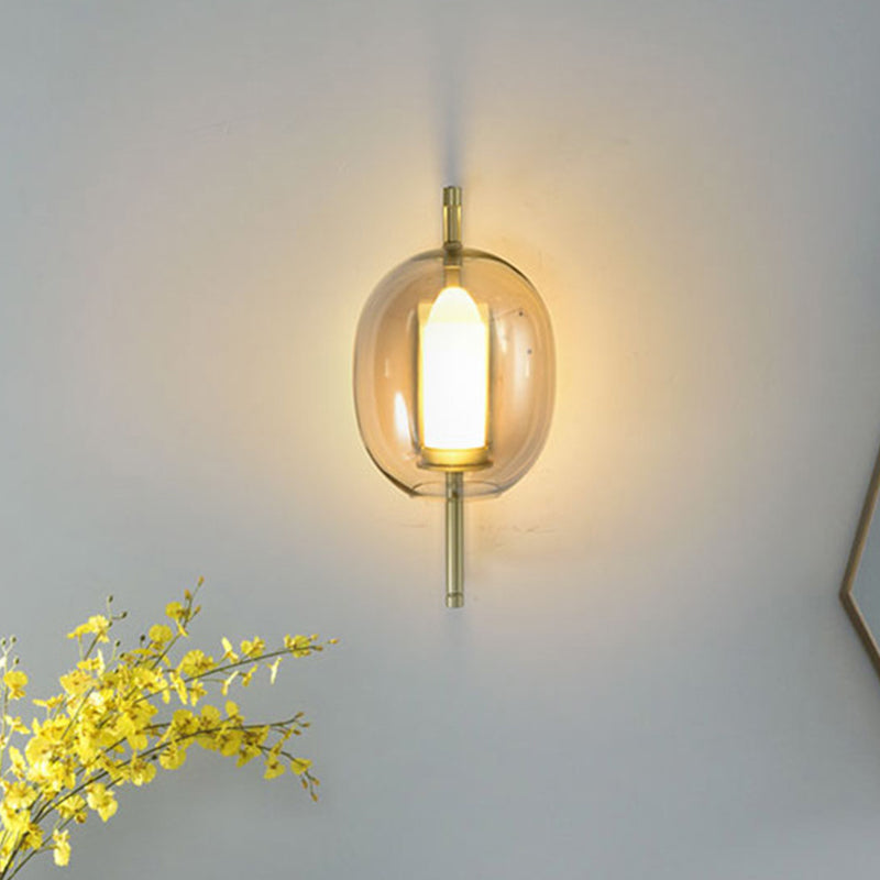 1 Head Corner Wall Light Fixture Modernism Gold Wall Mount Sconce with Oval Clear Glass Shade Gold Clearhalo 'Cast Iron' 'Glass' 'Industrial' 'Modern wall lights' 'Modern' 'Tiffany' 'Traditional wall lights' 'Wall Lamps & Sconces' 'Wall Lights' Lighting' 512981