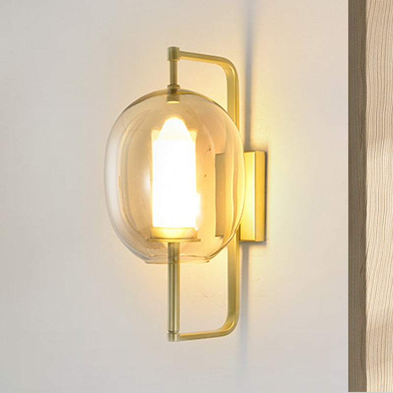 1 Head Corner Wall Light Fixture Modernism Gold Wall Mount Sconce with Oval Clear Glass Shade Clearhalo 'Cast Iron' 'Glass' 'Industrial' 'Modern wall lights' 'Modern' 'Tiffany' 'Traditional wall lights' 'Wall Lamps & Sconces' 'Wall Lights' Lighting' 512982