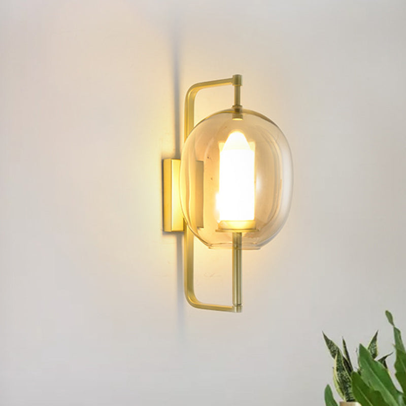 1 Head Corner Wall Light Fixture Modernism Gold Wall Mount Sconce with Oval Clear Glass Shade Clearhalo 'Cast Iron' 'Glass' 'Industrial' 'Modern wall lights' 'Modern' 'Tiffany' 'Traditional wall lights' 'Wall Lamps & Sconces' 'Wall Lights' Lighting' 512983
