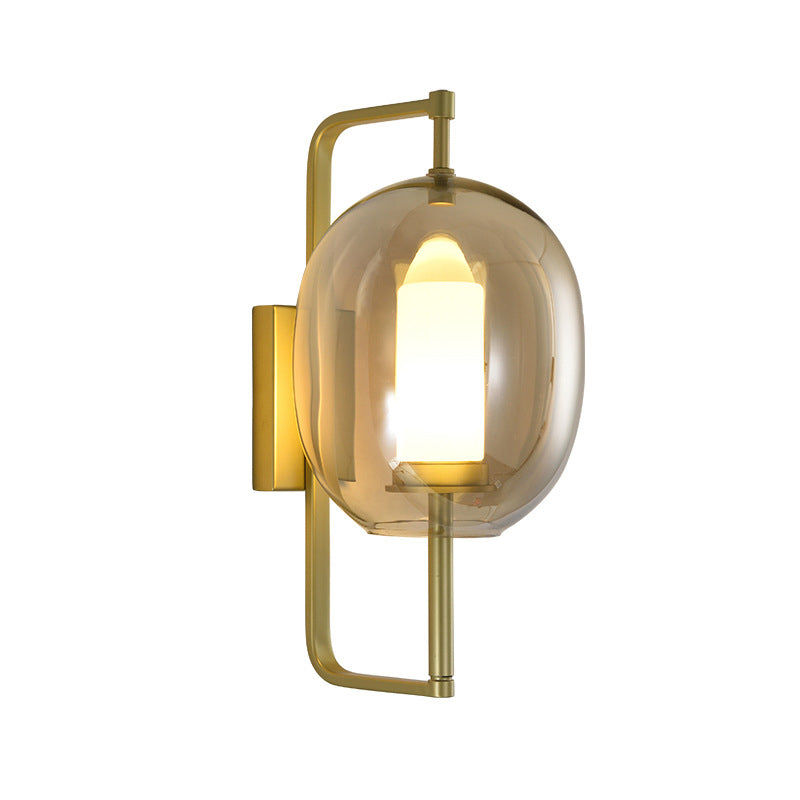 1 Head Corner Wall Light Fixture Modernism Gold Wall Mount Sconce with Oval Clear Glass Shade Clearhalo 'Cast Iron' 'Glass' 'Industrial' 'Modern wall lights' 'Modern' 'Tiffany' 'Traditional wall lights' 'Wall Lamps & Sconces' 'Wall Lights' Lighting' 512984