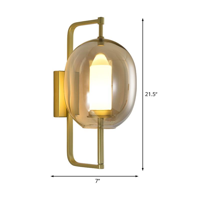 1 Head Corner Wall Light Fixture Modernism Gold Wall Mount Sconce with Oval Clear Glass Shade Clearhalo 'Cast Iron' 'Glass' 'Industrial' 'Modern wall lights' 'Modern' 'Tiffany' 'Traditional wall lights' 'Wall Lamps & Sconces' 'Wall Lights' Lighting' 512985