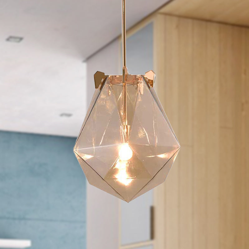 1 Light Bedroom Pendant Lamp Modern Smoke Gray/Cognac Hanging Light with Geometric Glass Shade, 10"/14" Wide Clearhalo 'Ceiling Lights' 'Glass shade' 'Glass' 'Modern Pendants' 'Modern' 'Pendant Lights' 'Pendants' Lighting' 512998