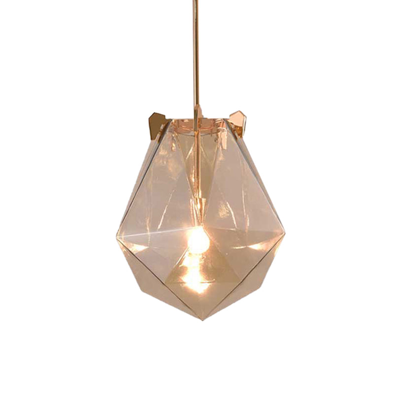 1 Light Bedroom Pendant Lamp Modern Smoke Gray/Cognac Hanging Light with Geometric Glass Shade, 10"/14" Wide Clearhalo 'Ceiling Lights' 'Glass shade' 'Glass' 'Modern Pendants' 'Modern' 'Pendant Lights' 'Pendants' Lighting' 512999