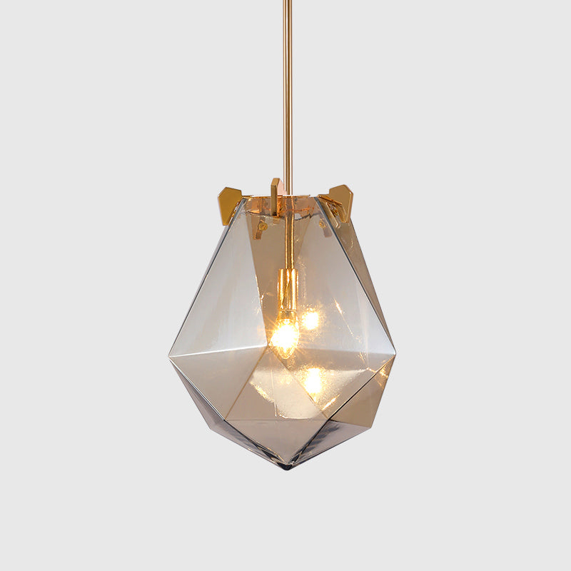 1 Light Bedroom Pendant Lamp Modern Smoke Gray/Cognac Hanging Light with Geometric Glass Shade, 10"/14" Wide Clearhalo 'Ceiling Lights' 'Glass shade' 'Glass' 'Modern Pendants' 'Modern' 'Pendant Lights' 'Pendants' Lighting' 513000